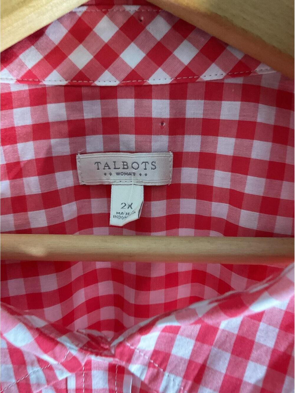 Talbots Rose Red and White Gingham Button-Up Shirt/ Adjustable Sleeves 2X - Picture 4 of 10